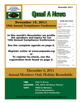 December 6, 2011 Annual Members Only Holiday Roundtable