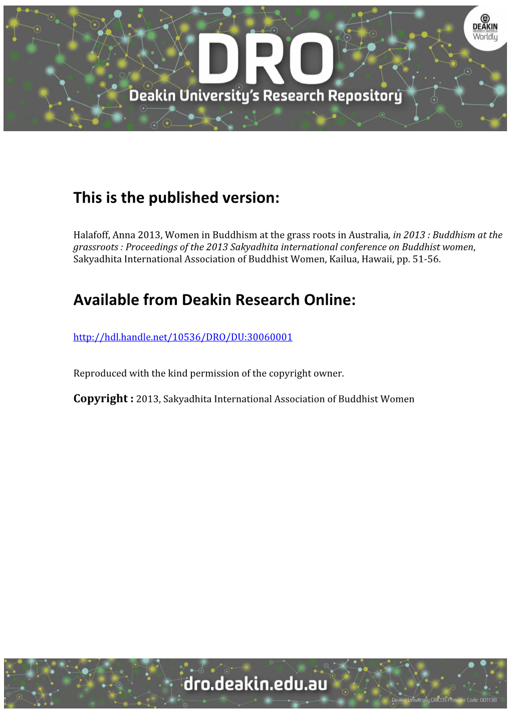 This Is the Published Version: Available from Deakin Research