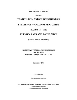 TR-507: Vanadium Pentoxide (CASRN 1314-62-1) in F344/N Rats