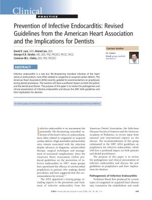 Prevention of Infective Endocarditis: Revised Guidelines from the American Heart Association and the Implications for Dentists