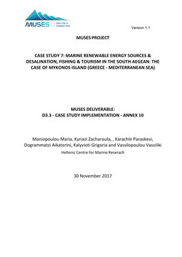 Case Study 7: Marine Renewable Energy Sources & Desalination, Fishing & Tourism in the South Aegean: the Case of Mykonos Island (Greece - Mediterranean Sea)
