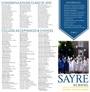 Congratulations Class of 2013 College Acceptances & Choices