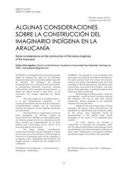 Algunas Consideraciones Sobre La Construcción Del Imaginario Indígena En La Araucanía