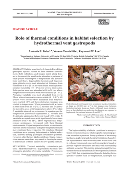 Role of Thermal Conditions in Habitat Selection by Hydrothermal Vent Gastropods