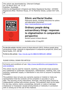 Ordinary People Doing Extraordinary Things: Responses to Stigmatization in Comparative Perspective Michèle Lamont & Nissim Mizrachi Available Online: 01 Aug 2011