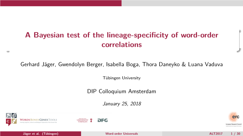 A Bayesian Test of the Lineage-Specificity of Word-Order