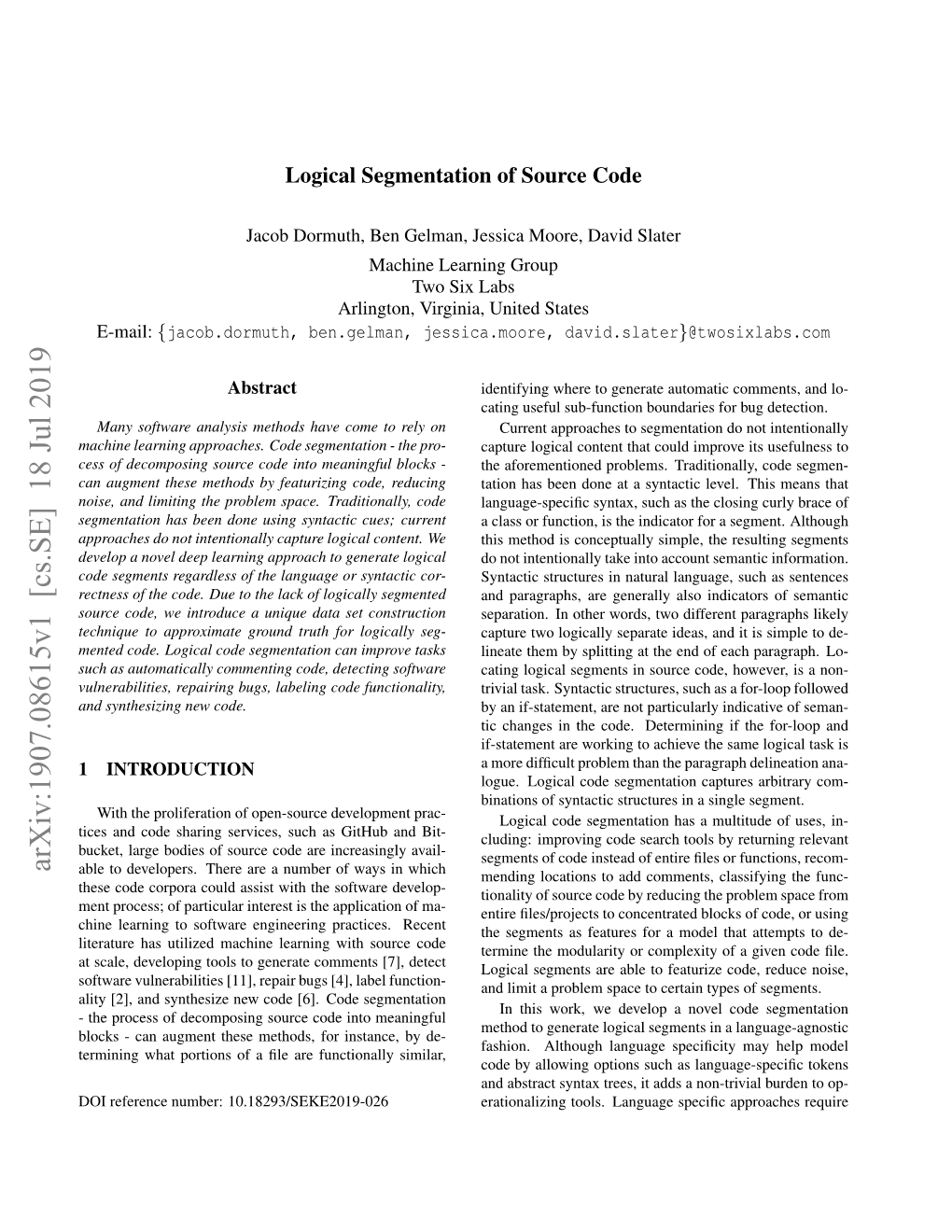 Logical Segmentation of Source Code