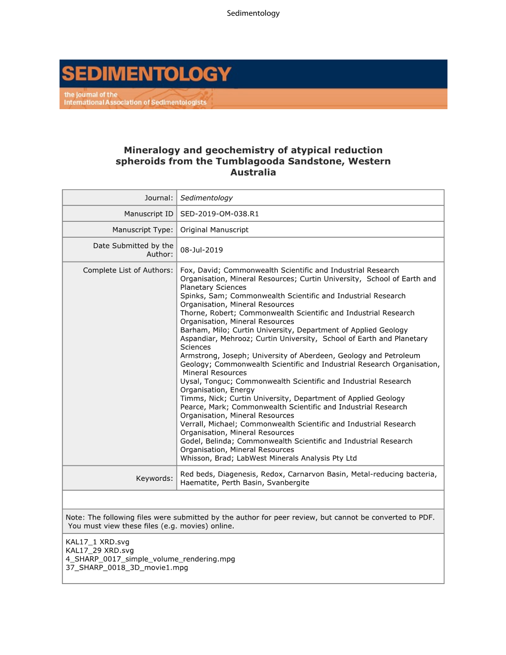 Mineralogy and Geochemistry of Atypical Reduction Spheroids from the Tumblagooda Sandstone, Western Australia