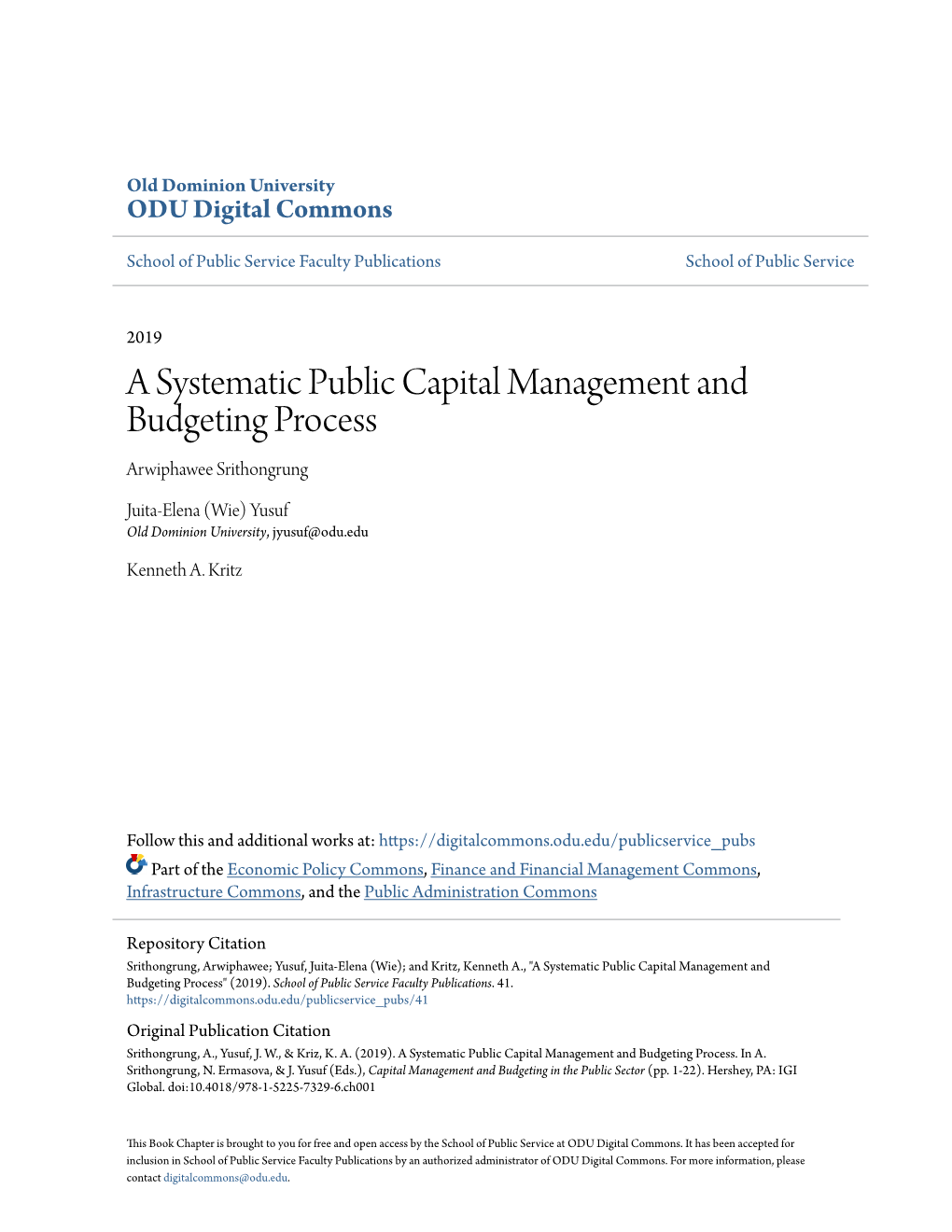 A Systematic Public Capital Management and Budgeting Process Arwiphawee Srithongrung