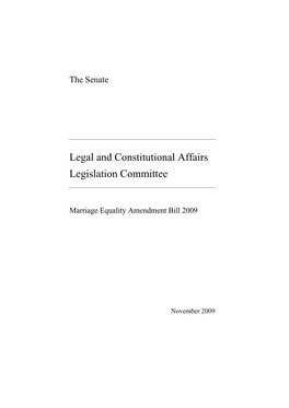 Report: Inquiry Into the Marriage Equality Amendment Bill 2009
