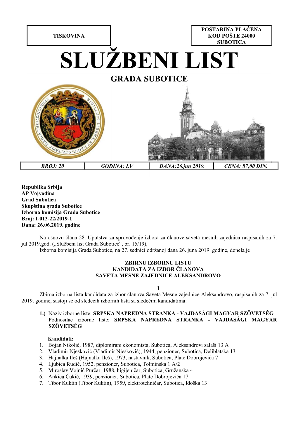 Službeni List Br. 20