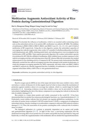 Methionine Augments Antioxidant Activity of Rice Protein During Gastrointestinal Digestion