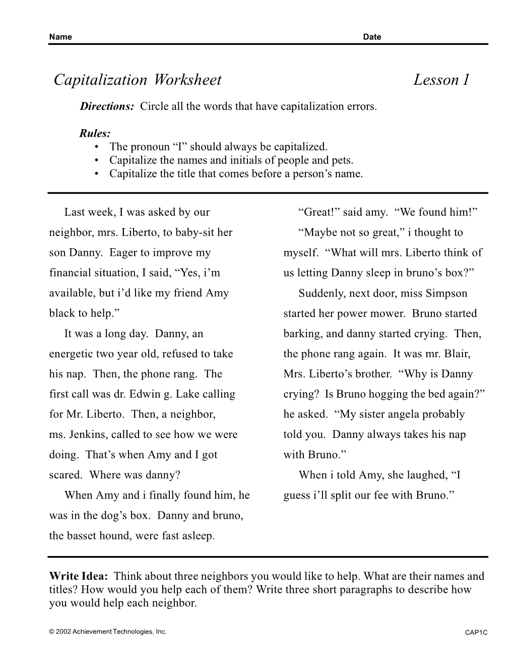 Language Arts C Worksheets