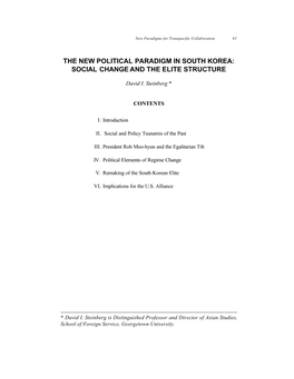 The New Political Paradigm in South Korea: Social Change and the Elite Structure