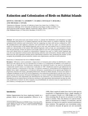 Extinction and Colonization of Birds on Habitat Islands