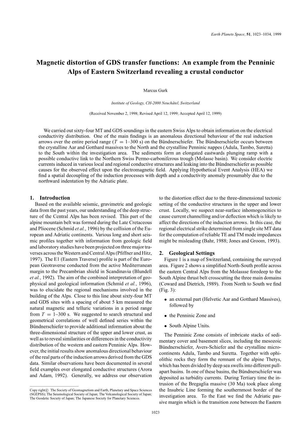 Magnetic Distortion of GDS Transfer Functions: an Example from the Penninic Alps of Eastern Switzerland Revealing a Crustal Conductor