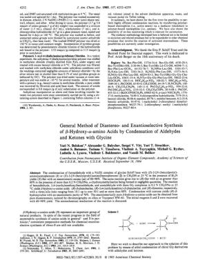 And Enantioselective Synthesis of P-Hydroxy-A-Amino Acids by Condensation of Aldehydes and Ketones with Glycine