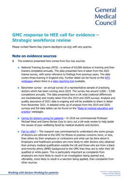 GMC Response to HEE Call for Evidence – Strategic Workforce Review