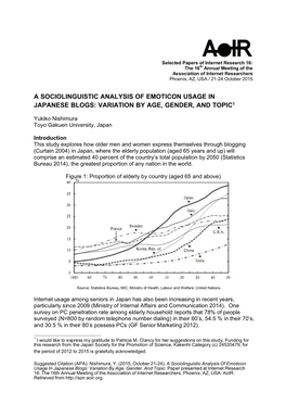 A Sociolinguistic Analysis of Emoticon Usage in Japanese Blogs: Variation by Age, Gender, and Topic1