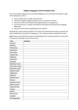 English Language a Level Transition Task Accent Dialect Phoneme