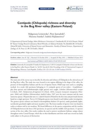 Chilopoda) Richness and Diversity in the Bug River Valley (Eastern Poland