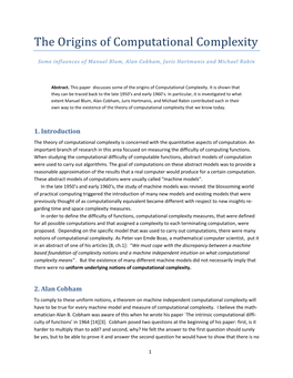 The Origins of Computational Complexity