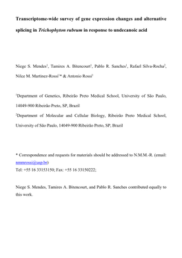 Transcriptome-Wide Survey of Gene Expression Changes and Alternative Splicing in Trichophyton Rubrum in Response to Undecanoic Acid