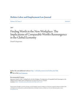 The Implications of Comparable Worth's Reemergence in the Global Economy Daniel N