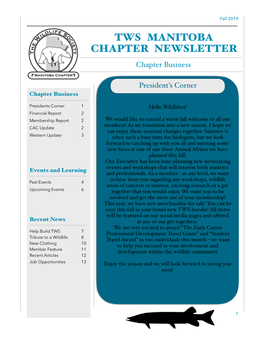 TWS MANITOBA CHAPTER NEWSLETTER Chapter Business