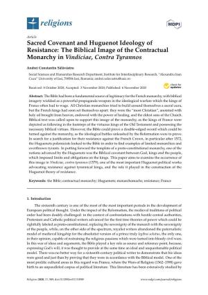 Sacred Covenant and Huguenot Ideology of Resistance: the Biblical Image of the Contractual Monarchy in Vindiciae, Contra Tyrannos