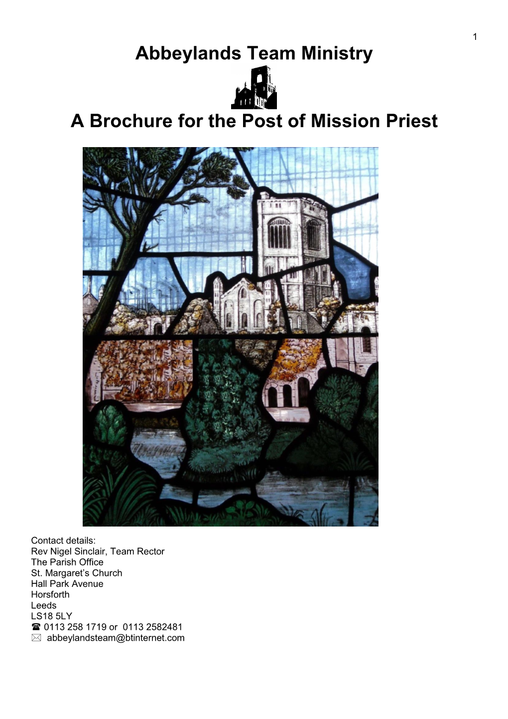 Abbeylands Team Ministry a Brochure for the Post of Mission Priest