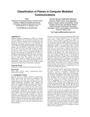 Classification of Flames in Computer Mediated Communications