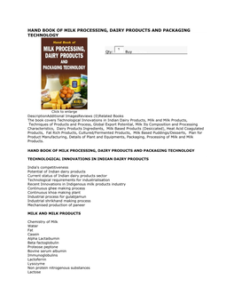 Hand Book of Milk Processing, Dairy Products and Packaging Technology