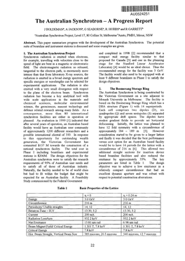 The Australian Synchrotron - a Progress Report