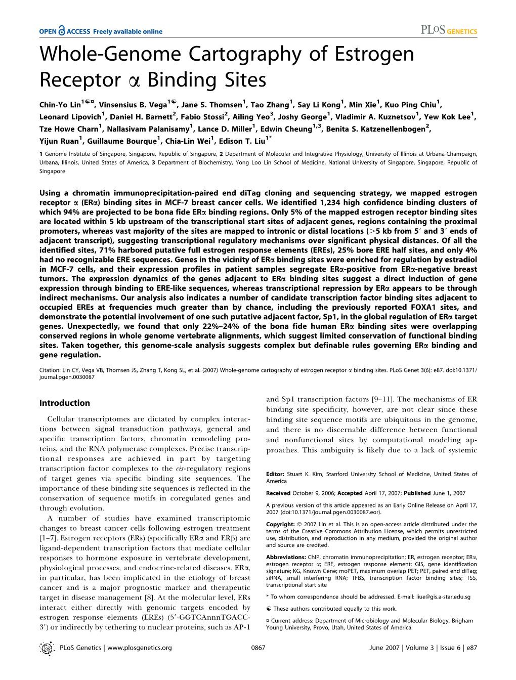 Whole-Genome Cartography of Estrogen Receptor a Binding Sites