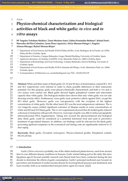 Physico-Chemical Characterization and Biological 3 Activities of Black and White Garlic: in Vivo and in 4 Vitro Assays