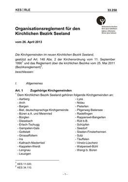 Organisationsreglement Für Den Kirchlichen Bezirk Seeland Vom 26