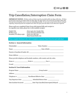 Trip Cancellation/Interruption Claim Form