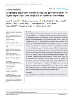 Geographic Patterns in Morphometric and Genetic Variation for Coyote Populations with Emphasis on Southeastern Coyotes