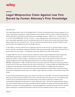 Legal Malpractice Claim Against Law Firm Barred by Former Attorney's Prior Knowledge −