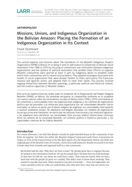 Missions, Unions, and Indigenous Organization in the Bolivian Amazon: Placing the Formation of an Indigenous Organization in Its Context