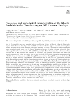 Geological and Geotechnical Characterisation of the Khotila Landslide in the Dharchula Region, NE Kumaun Himalaya