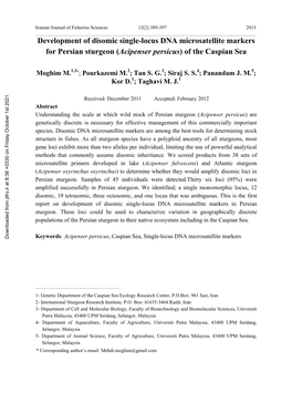 Development of Disomic Single-Locus DNA Microsatellite Markers for Persian Sturgeon (Acipenser Persicus) of the Caspian Sea