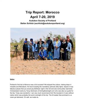 Trip Report: Morocco April 7-20, 2019 Audubon Society of Portland Stefan Schlick (Sschlick@Audubonportland.Org)