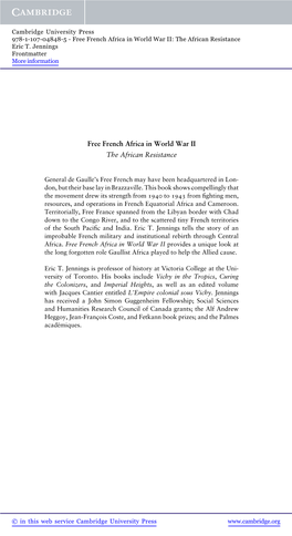 Free French Africa in World War II the African Resistance