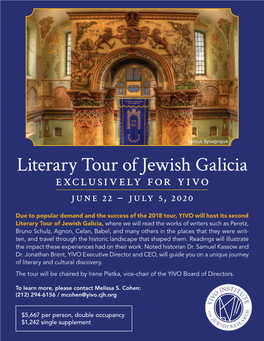 Literary Tour of Jewish Galicia Exclusively for Yivo June 22 – July 5, 2020