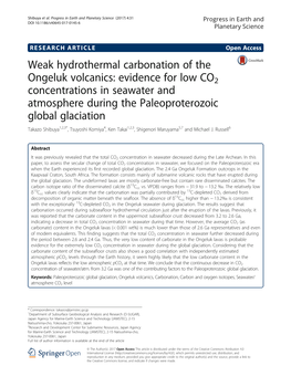 Weak Hydrothermal Carbonation of the Ongeluk Volcanics