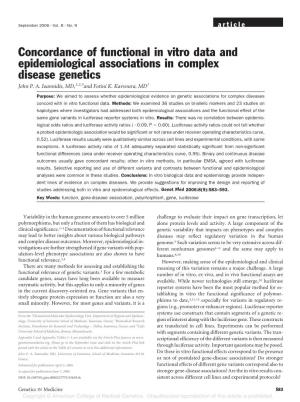 Concordance of Functional in Vitro Data and Epidemiological Associations in Complex Disease Genetics John P