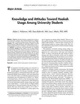 Knowledge and Attitudes Toward Hookah Usage Among University Students