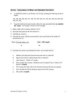 Annex : Calculation of Mean and Standard Deviation